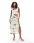 ASOS DESIGN knot front ruched midi dress in palm tree print Palmenmuster, 38 - фото #2