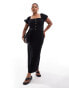 Фото #1 товара ASOS DESIGN Curve square neck midi dress with puff sleeve and button front in black