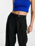 Bershka high waisted wide leg linen trousers in black