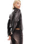 ASOS DESIGN 90s fitted leather look jacket in brown