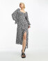 & Other Stories gathered sleeve midaxi dress in black floral