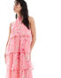 Фото #2 товара Vila high neck tiered maxi dress in pink vintage floral print