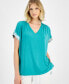 Фото #1 товара Women's Mixed-Media Short Sleeve Top, Created for Macy's