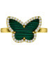 Malachite & Cubic Zirconia Butterfly Halo Ring in 14k Gold-Plated Sterling Silver