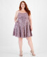 Trendy Plus Size Straight-Neck Sequin Lace Skater Dress