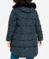 Фото #2 товара Plus Size Contrast Zip Faux Fur Trim Coat