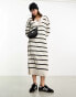 Фото #2 товара Only knitted v neck maxi dress in cream and black stripe