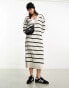 Only knitted v neck maxi dress in cream and black stripe