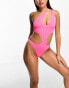 Фото #8 товара ASOS DESIGN one shoulder asymmetric cut out swimsuit in neon pink