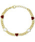 Red & White Enamel Heart Large Link Chain Bracelet in 14k Gold-Plated Sterling Silver
