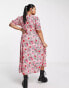 Simply Be puff sleeve midi dress in pink floral Розовый, UK 16 - фото #2