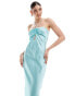 ASOS DESIGN satin halter neck maxi dress with gathered bust and keyhole split in aqua