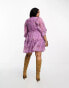 Фото #6 товара ASOS DESIGN Curve lace trim plunge batwing mini dress with pep hem in lilac floral dobby