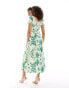 & Other Stories puff sleeve linen midi dress in fern and floral print