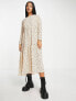 Фото #4 товара ASOS DESIGN Petite long sleeve tiered smock midi dress in beige spot print