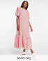 ASOS DESIGN Tall volume maxi smock dress in red mixed gingham