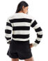 JJXX cropped boxy stripe ribbed jumper in black & beige