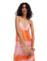 Mango washed print cami midi dress in pink and orange Rosa & Orange, XL - EU 42 - фото #4