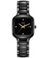 Women's Swiss True Square Diamond Accent Black Ceramic Bracelet Watch 29mm