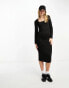 Vero Moda square neck bodycon midi dress in black Черный, XS - EU 34 - фото #4