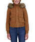 Фото #2 товара Juniors' Women ' Cotton Faux Fur Trimmed Bomber Jacket