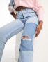 Фото #4 товара Hollister straight leg jeans with patchwork effect in light blue