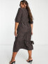 Nobody's Child Plus Rachel puff sleeve midi smock dress in brown check