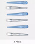 Monki 6 pack hair clips in blue and silver metallic