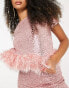 Фото #8 товара Jaded Rose Tall short sleeve t-shirt with faux feather trim in pink sequin co-ord