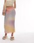 Topshop Petite mesh pastel blurred printed picot trim midi skirt in multi