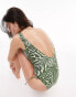 Фото #2 товара Topshop abstract print tie side swimsuit in green