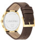 ფოტო #3 პროდუქტის Men's Distinguish Brown Leather Strap Watch 44mm