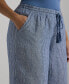 Фото #4 товара Plus Size Linen Pinstriped Wide-Leg Pants