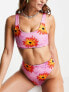 COLLUSION flower print reversible bikini crop top in multi