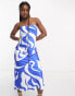 Фото #1 товара SNDYS bandeau satin midi dress in blue swirl print