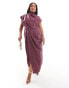 ASOS DESIGN Curve draped one shoulder high neck midi dress in aubergine