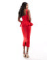 Vesper sweetheart neckline peplum midi dress in red