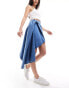 & Other Stories denim mini skirt with draped train in mid wash blue