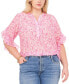 Фото #1 товара Plus Size Printed Pintuck Flutter 3/4-Sleeve Henley Blouse