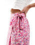 Pieces wrap midi skirt in pink floral розовый цветочек, L - EU 40 - фото #2