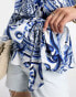 River Island tile print kimono wrap top in blue