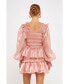 ფოტო #3 პროდუქტის Women's Sheen Smocked Long Sleeve Mini Dress