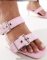 Truffle Collection kitten heel double buckle strap mules in pink