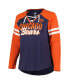 ფოტო #3 პროდუქტის Women's Navy, Orange Chicago Bears Plus Size True to Form Lace-Up V-Neck Raglan Long Sleeve T-shirt