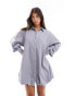 Фото #4 товара ASOS DESIGN bubble hem mini shirt dress in suit grey