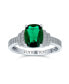 Art Deco Style 5CT Cubic Zirconia CZ Cocktail Pave Rectangle Green Simulated Emerald Cut Statement Engagement Ring For Women .925 Sterling Silver