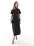 ASOS DESIGN denim fitted midi shirt dress in wash black 34 - фото #1