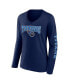 Women's Navy Tennessee Titans Wordmark Long Sleeve V-Neck T-shirt