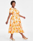 Plus Size Floral-Print Smocked Midi Dress, Created for Macy's