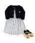 Фото #1 товара Infant Girl Cotton Dress, Cardigan and Shoe 3pc Set, Black Dot